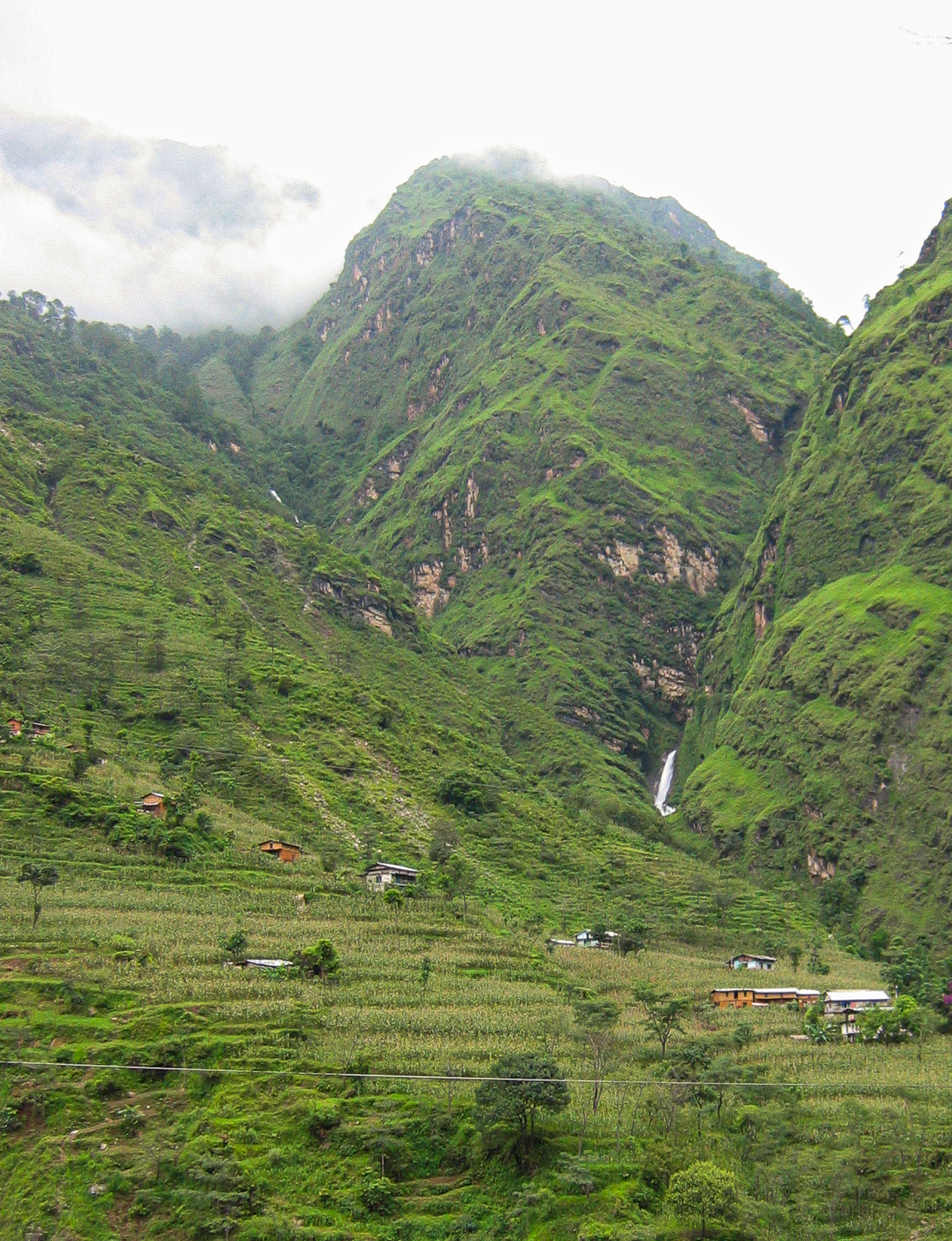 Up to Kodari, Nepal - distant waterfall