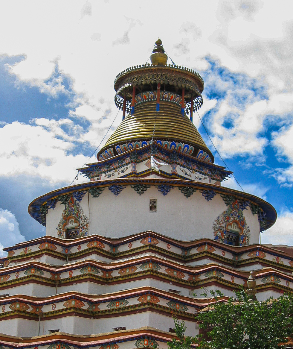 Aclose up of The Kumbum, a multistory combination of chapels at Palcho Monastery. Gyantse, Tibet.