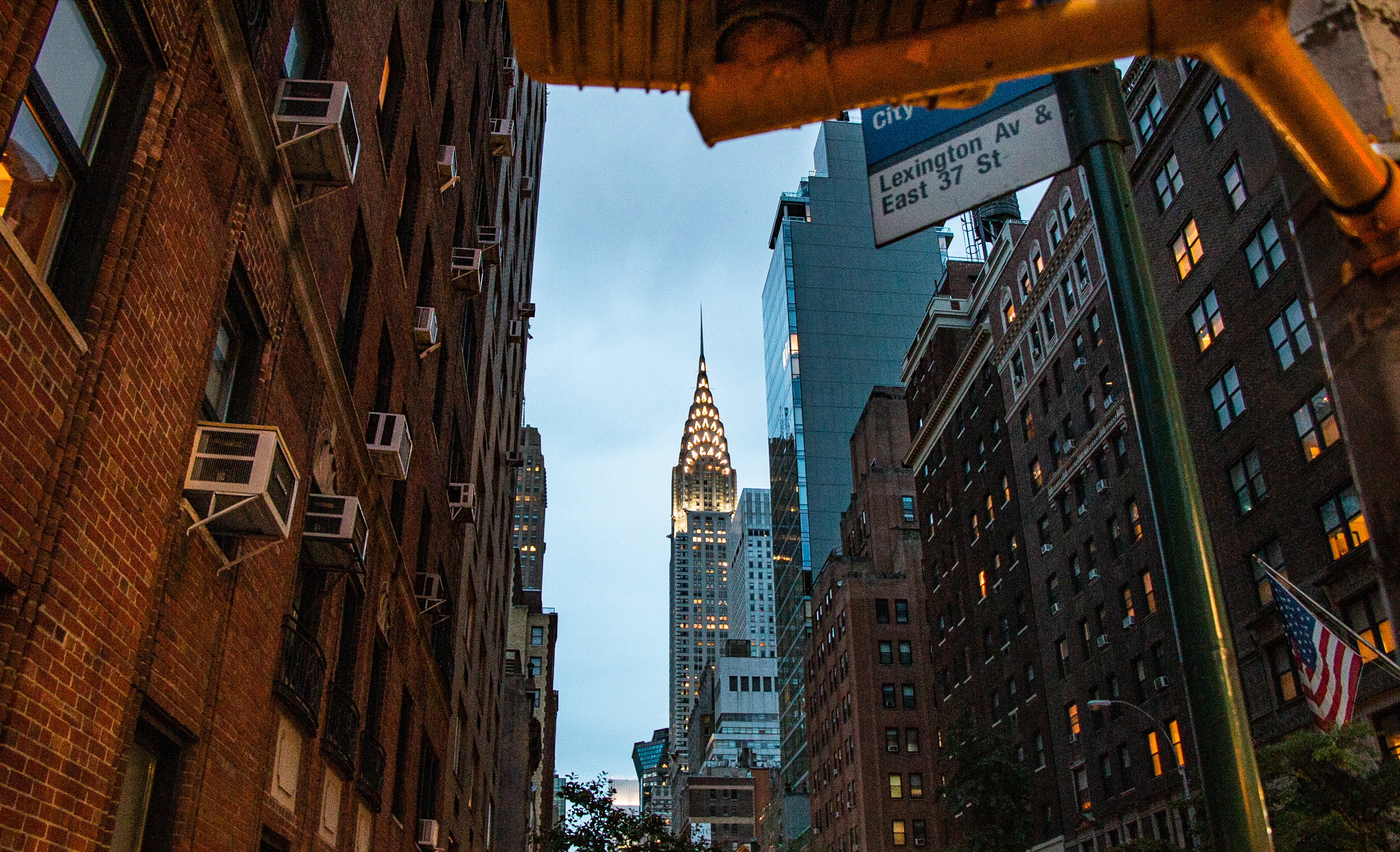 New York City - Lexington Avenue with East 37 Street towards the Chrysler Building at dusk