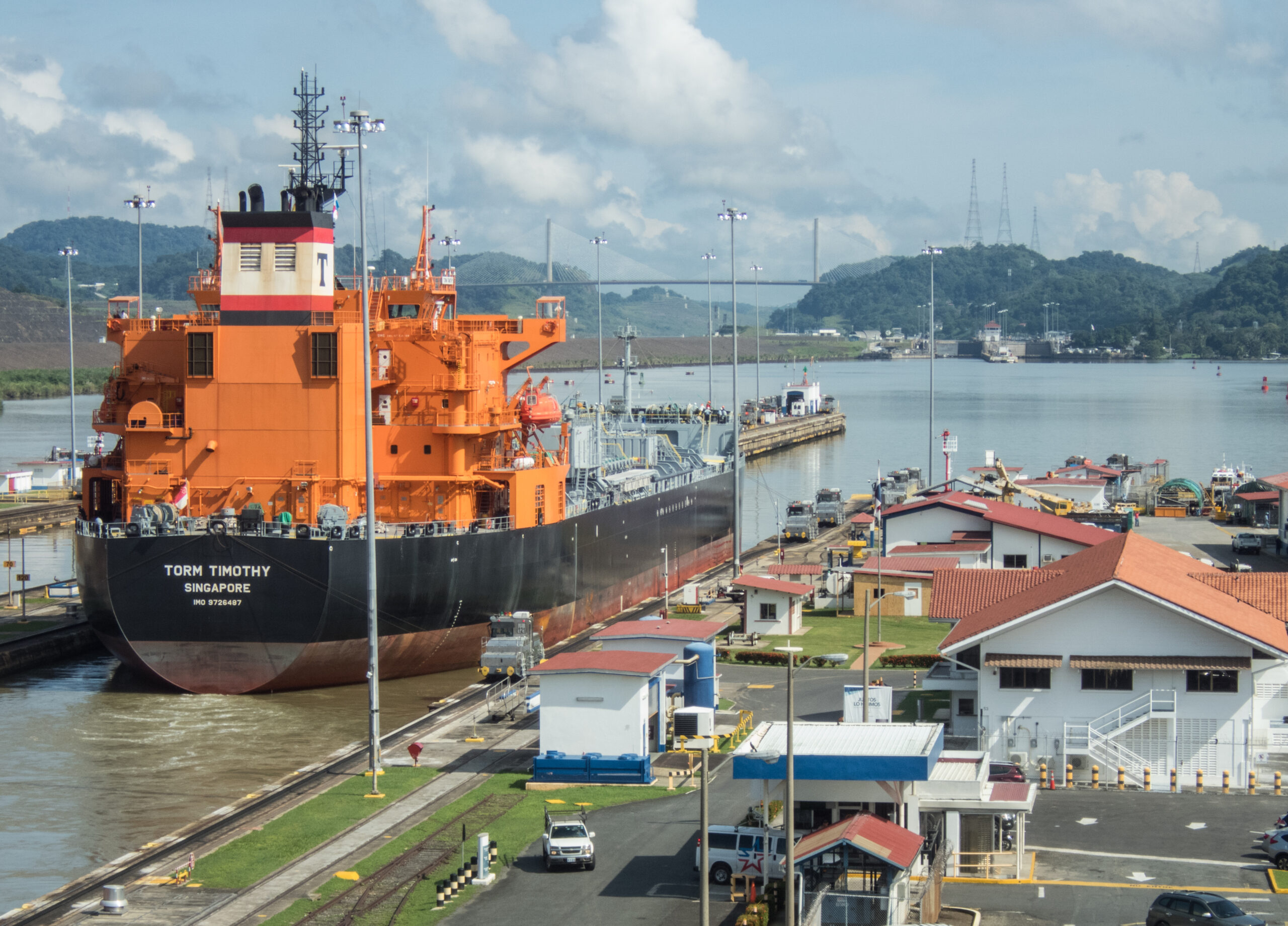 Ship going through The Panama Canal at Miraflores