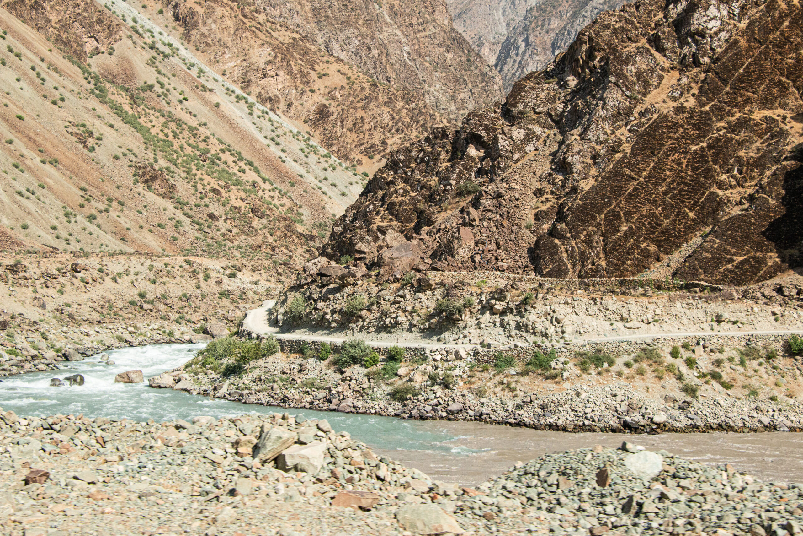 Afghanistan - The Panj River - Looking over towards a disappearing track road 