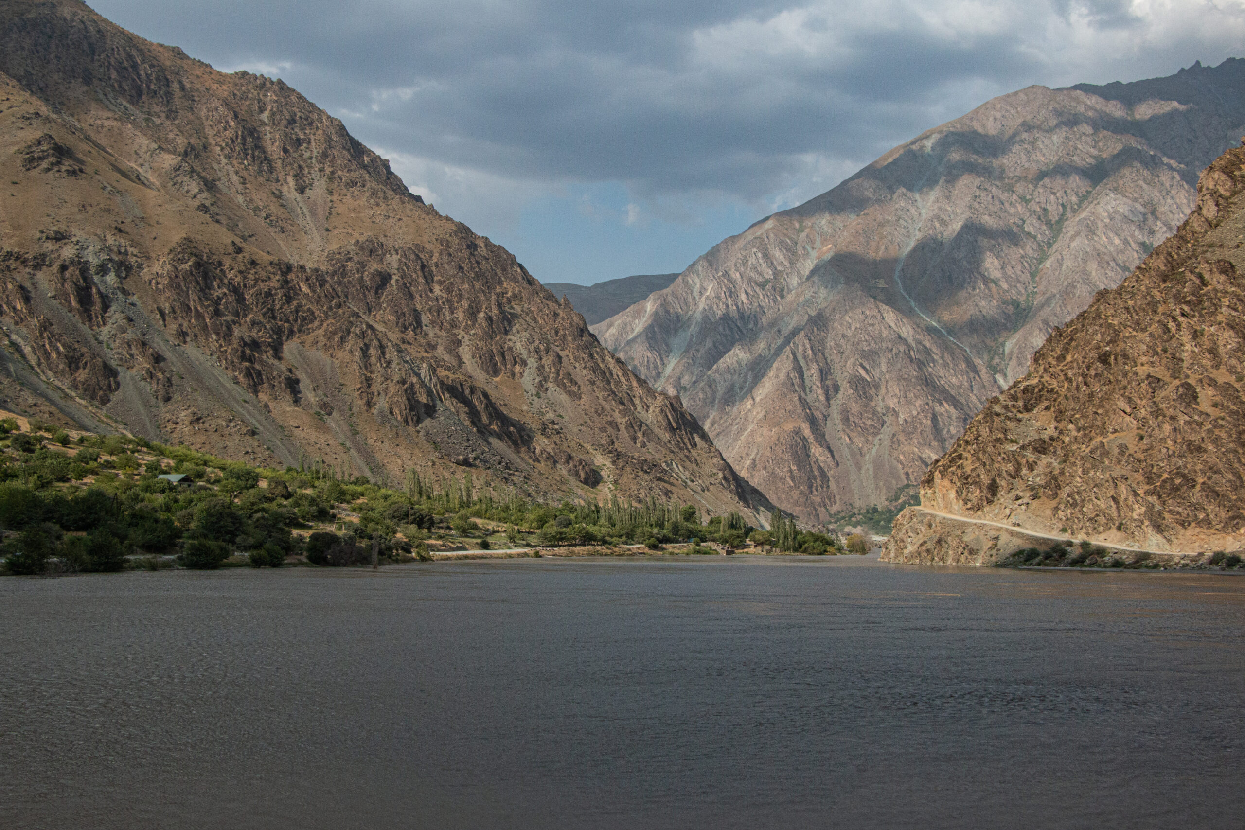 The widening Panj River just before entering Kalai Khum, The Pamirs, Tajikistan