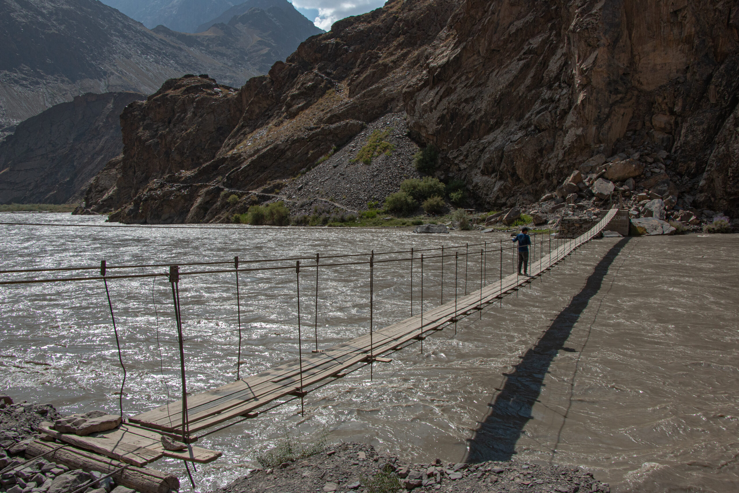 Tajikistan - Suspension Bridge leading to Jizew