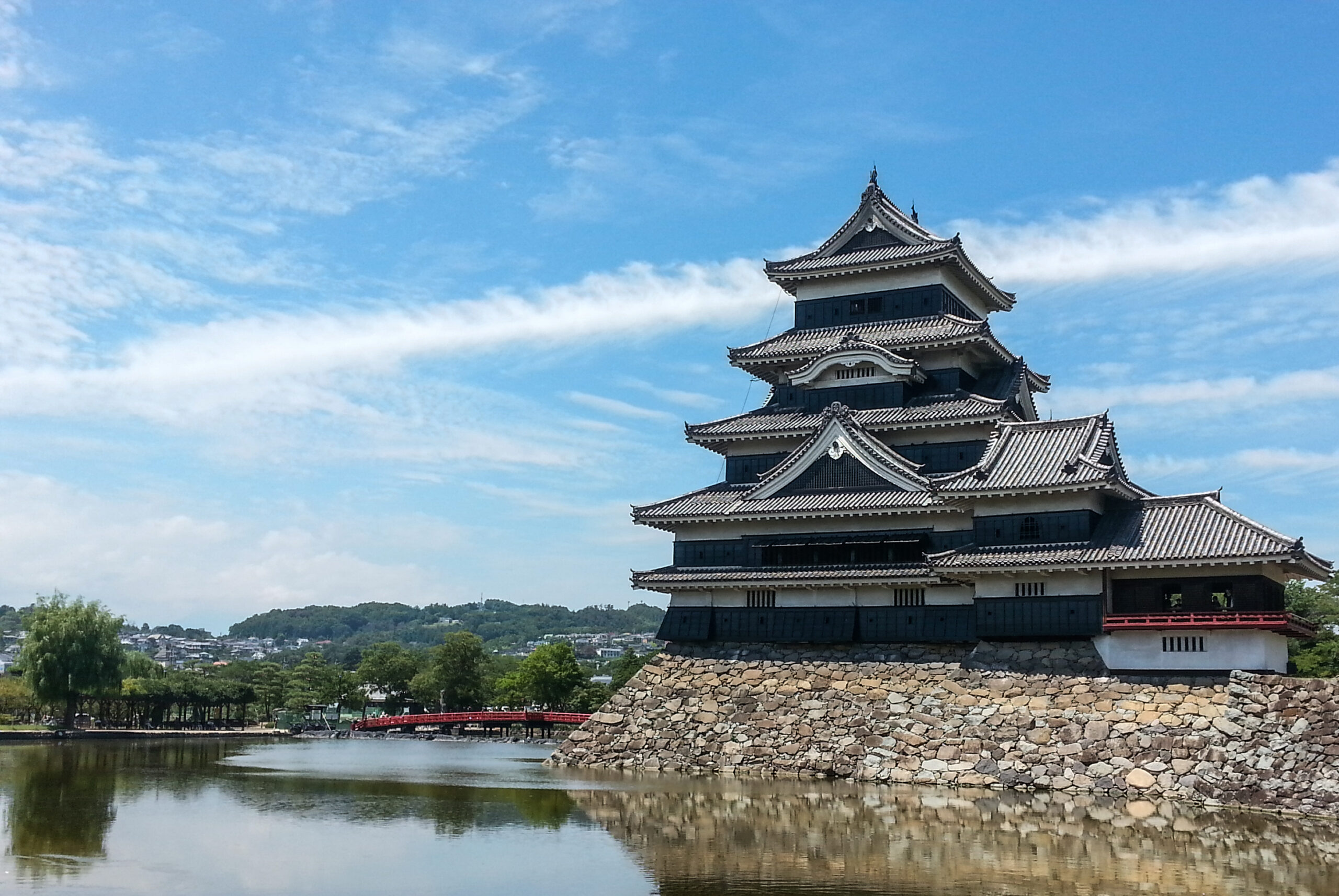 Matsumoto Castle - moat and red bridge