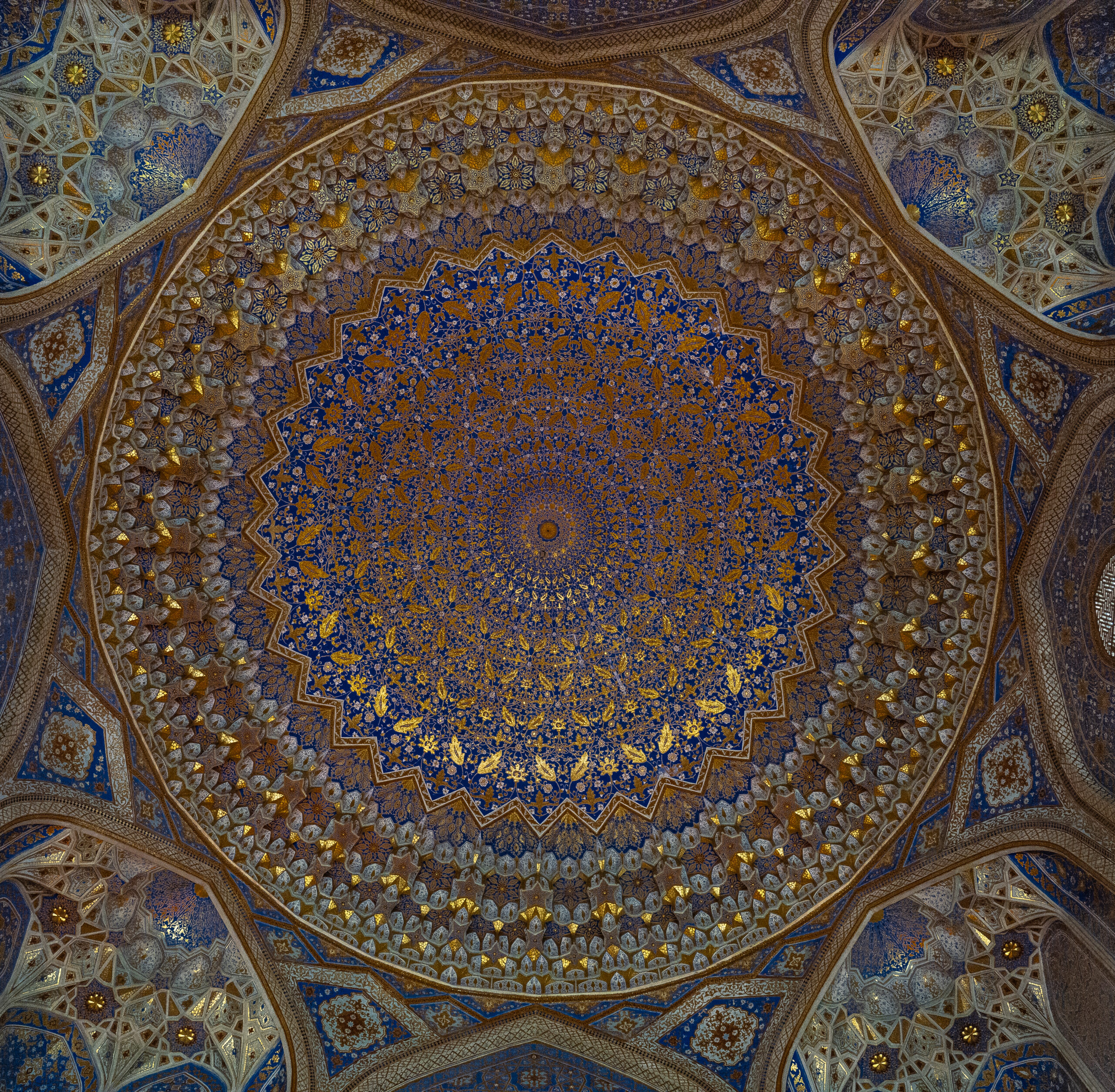 Samarkand - the gold and lapis ceiling of the Tilla Kari