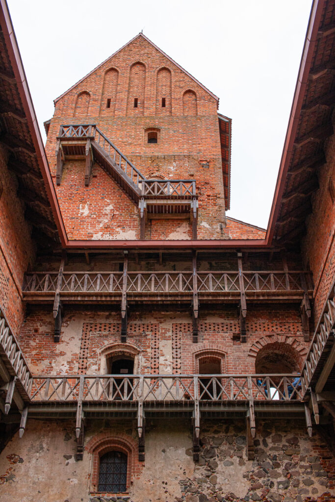 Lithuania - Trakai Castle - Looking up to the tower from the castle's courtyard