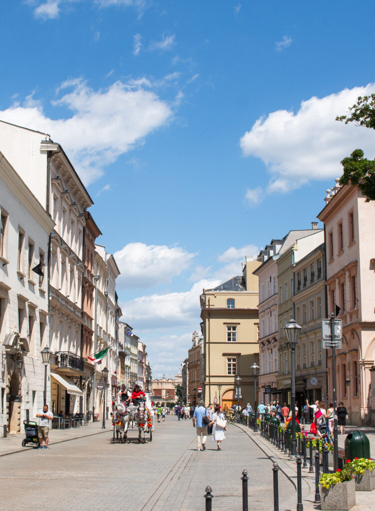 Poland - Krakov - Glodzka Street leading to the old town market square  (Rynek Glowny)