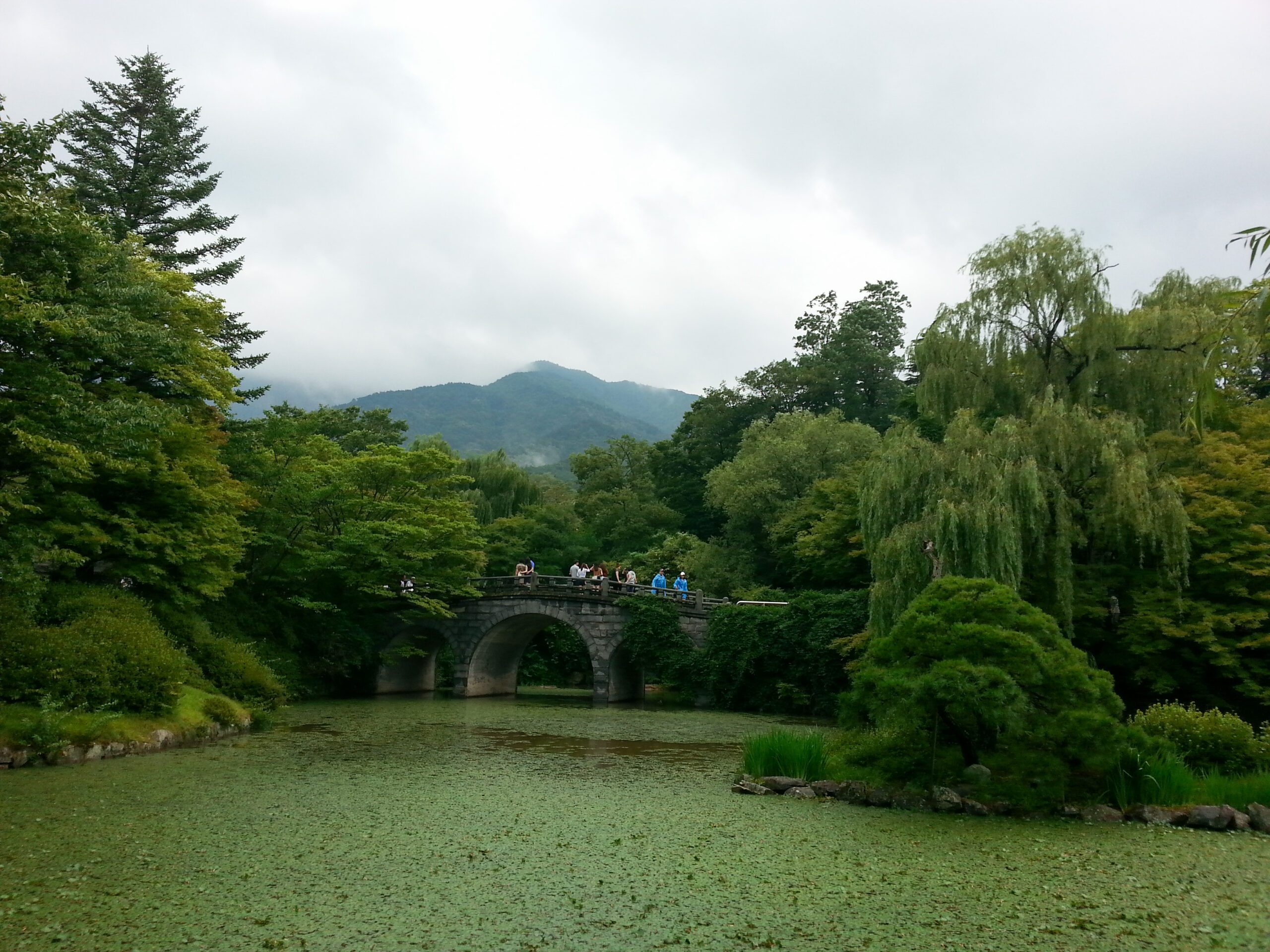 South Korea - Bulguk-sa - Pond, gardens, and bridge.