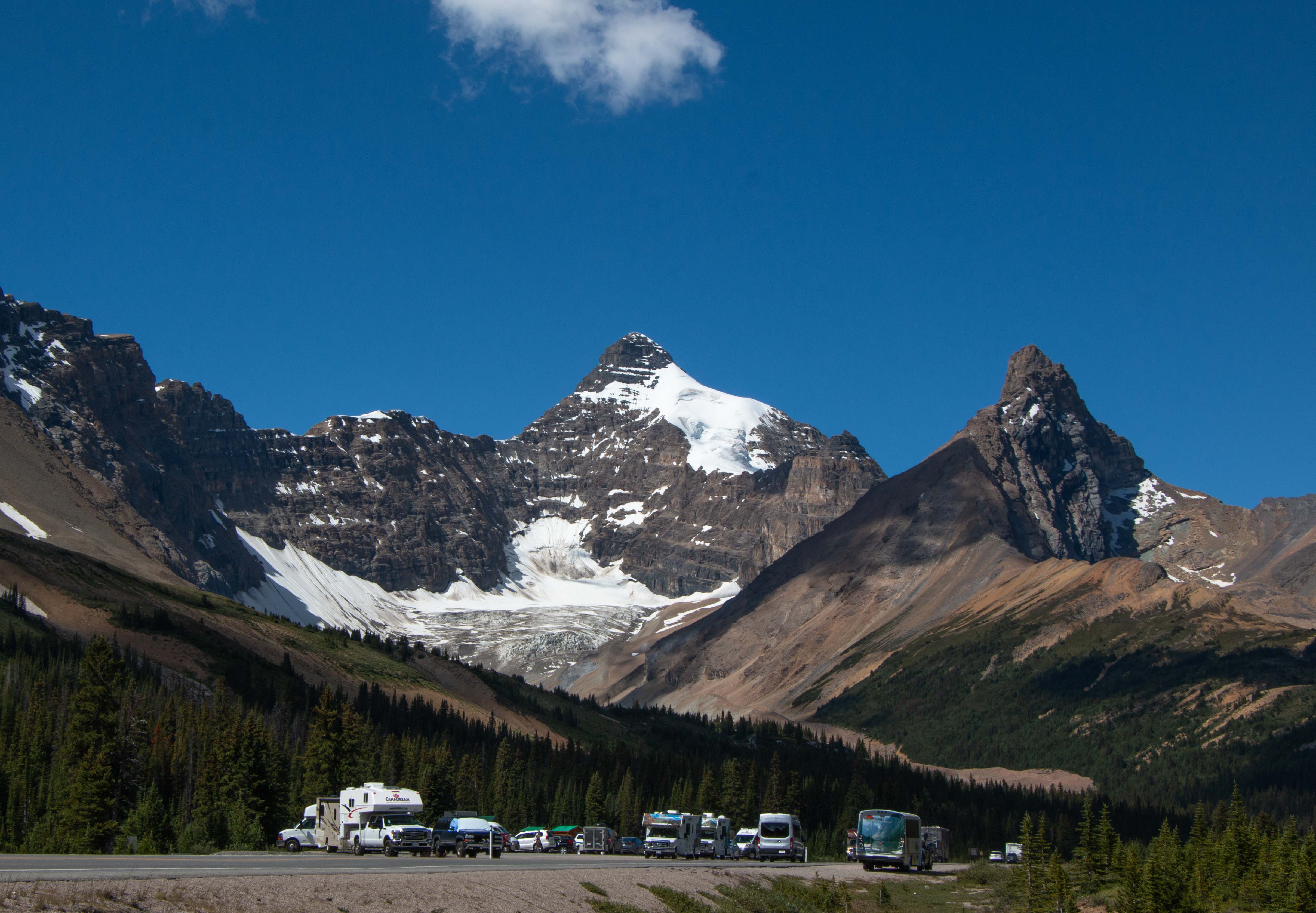 Mount Athabasca and the Athabasca Glacier with Hilda Peak