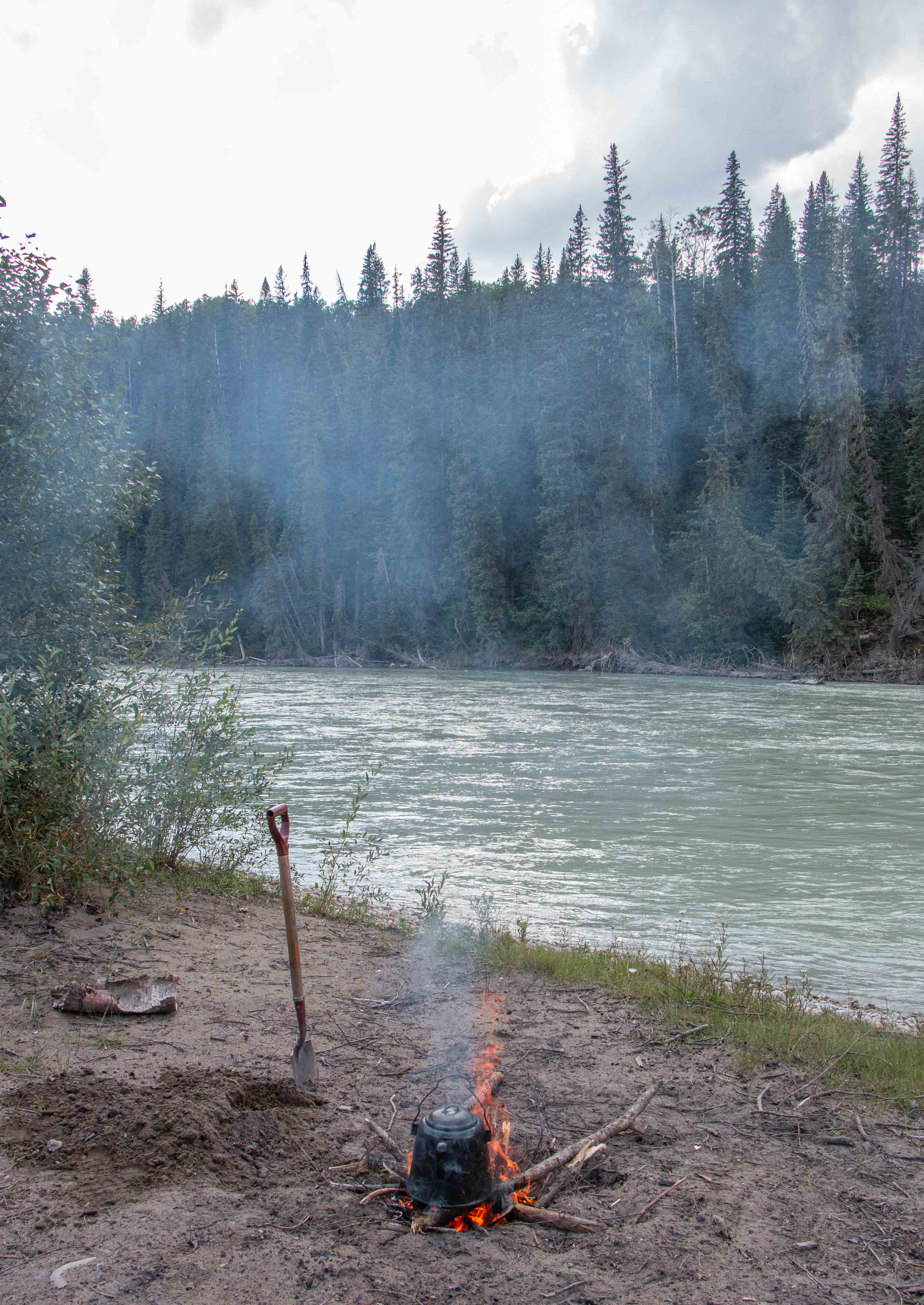 Next to the river - A hotpot, and a spade to dig our toilet.